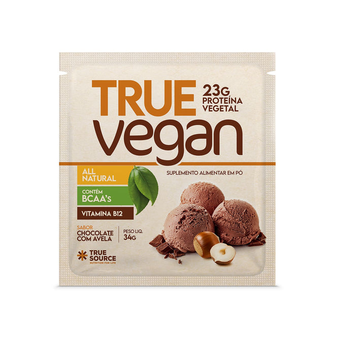 Proteína Vegana True Vegan Chocolate com Avelã Sachê 34 g