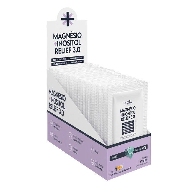 True Magnésio + Inositol Relief 3.0 Camomila e Lavanda Display c/ 30 Sachês